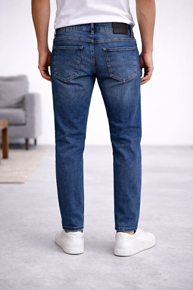 Men's Blue Tapered Fit Jean Pants – 5 Pockets, Stretch Denim