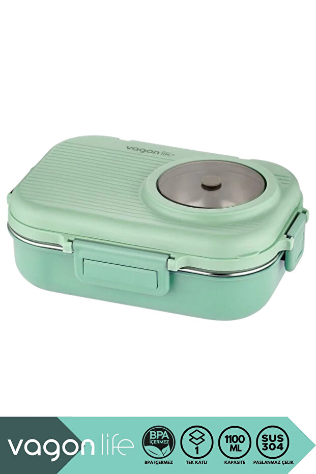 Bento 1100ml Lunchbox New Collection Single Layer 3 Compartments and Mini Soup Bowl Stainless Steel Lunch Box with Spoon and Chopstick Gift