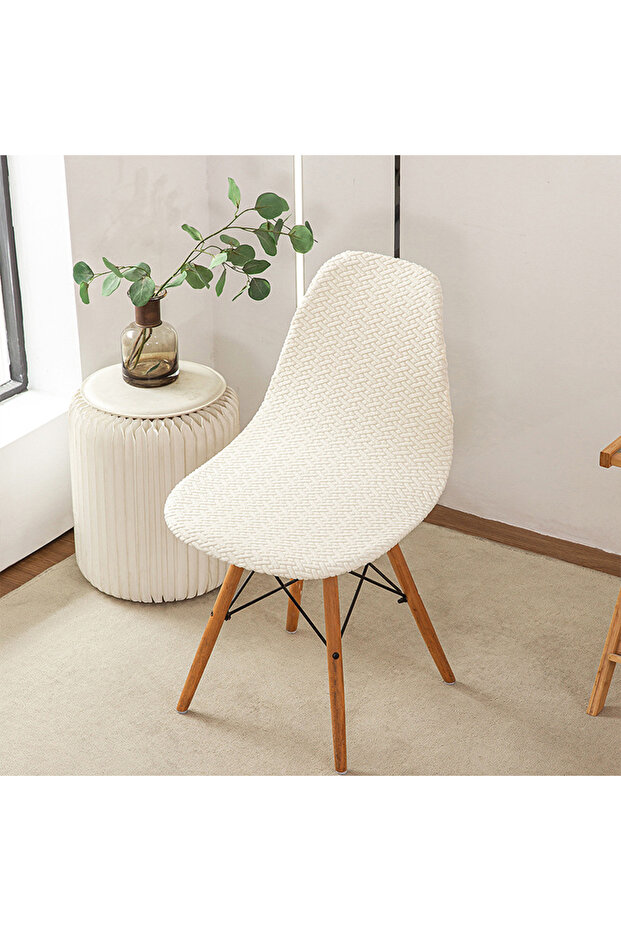 1PC 01 Polar Fleece Shell Chair Cover Solid Color Jacquard Dining Chair Slipcover Stretch Anti-dust