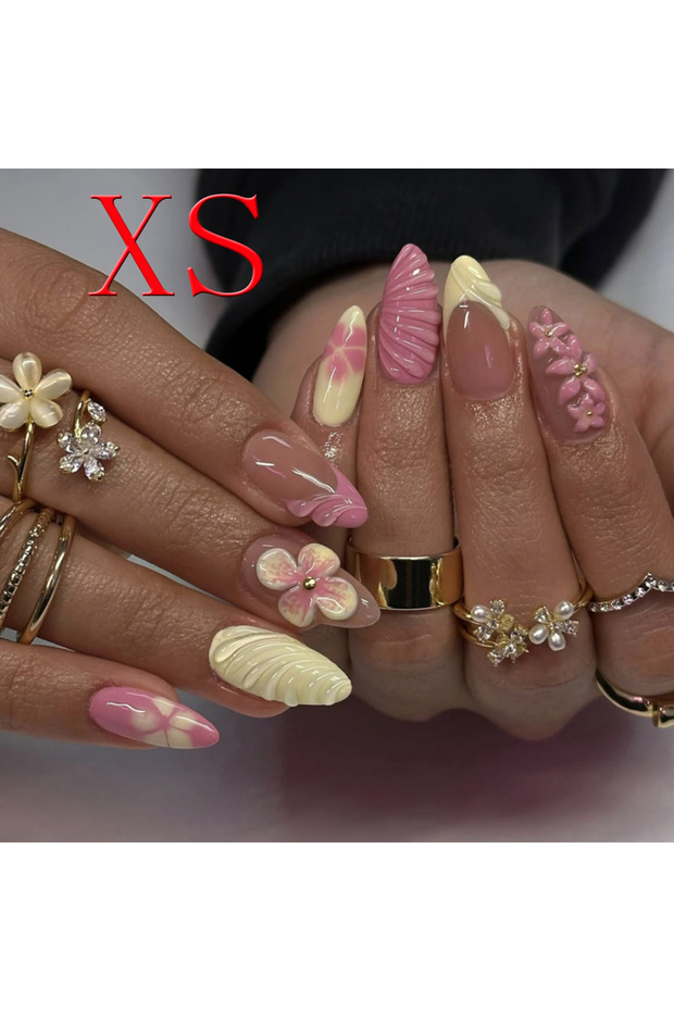 Red 10PCS Almond Nail, Medium Length 3D Fake Nail Design, French Pointed Nail, Acrylic, Acrylic, Ful