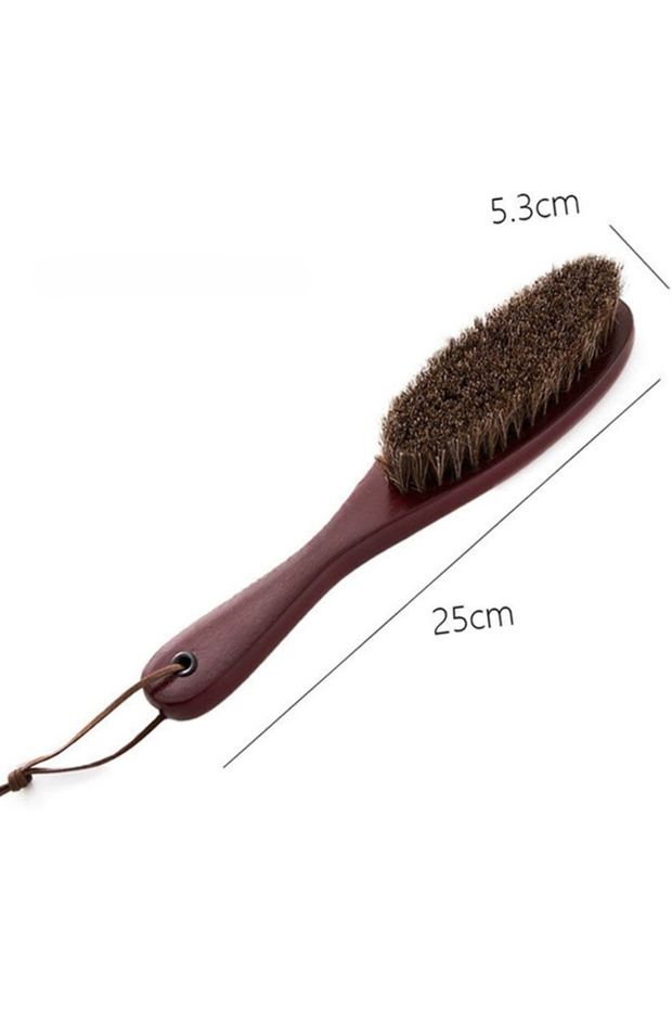 Dark Brown Horse Hair Brush Wooden Handle Shoe Polish Brush Soft Horsehair Laundry Cleaning Brush To