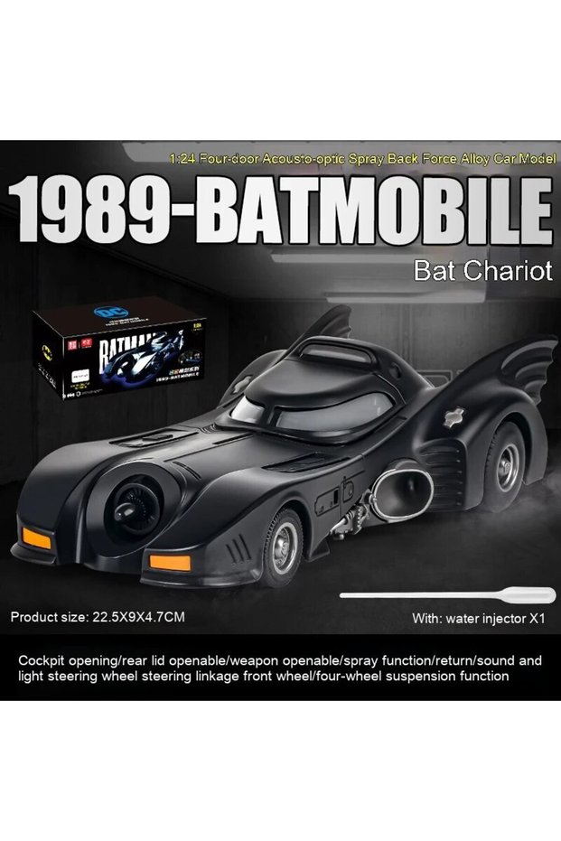 black with box 1:24 1989 Batmobile Die-cast Car with Batman Figure, Toys for Kids and Adults , Black