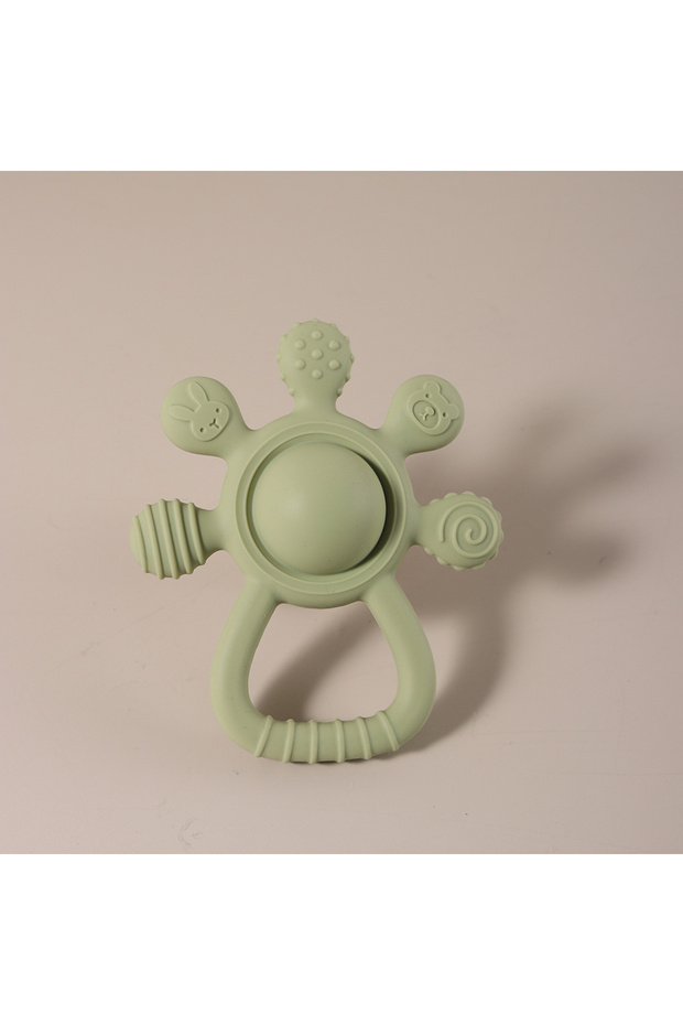 green New Teething Silicone Palm Rattle Teether Bunny - Safe Baby Chew Toys for Soothing Sore Gums