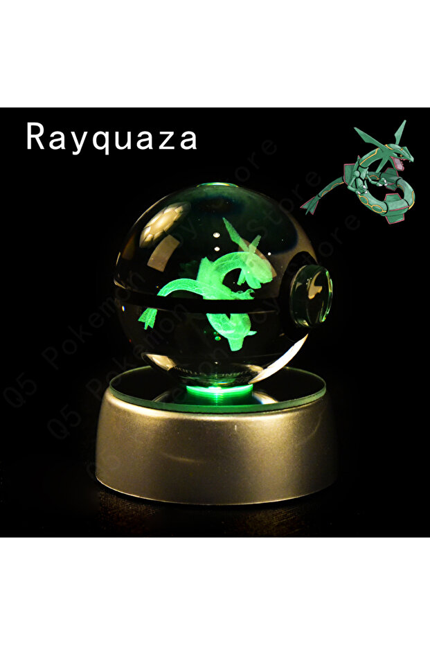 07 Rayquaza Pokemon Crystal Ball 3D Pikachu Mewtwo Mew Gengar Night Light Lamp Base Pokeball Crystal