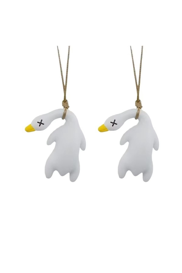 WHITE 2pcs New Color Change Duck Keychain Fashion Funny Goose Pendants for Bag Car Keyrings Cute Car