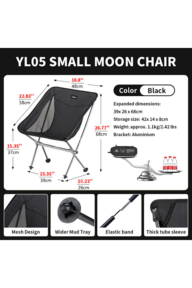 S - Black 2024 Camping Chair Ultralight High Load Folding Quick Build Garden Chair Outdoo
