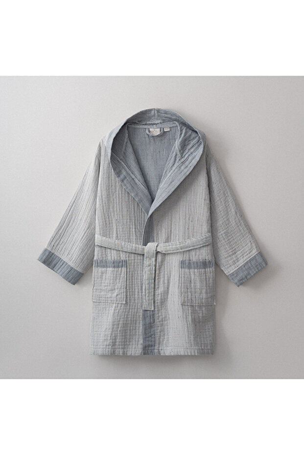 Melinda children's bathrobe %100 organic cotton muslin woven navy blue