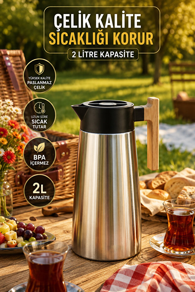 2094 Double Layer Stainless Steel Thermos Tea Thermos Water Thermos 2Lt