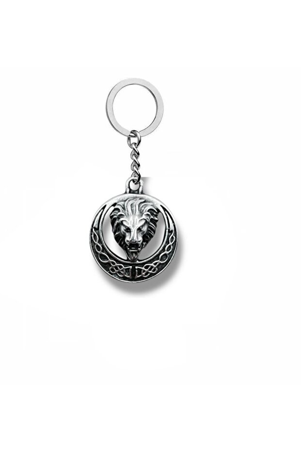 Lion's Emblem – Gothic Lion Head Circle Figured Unisex Metal Keychain
