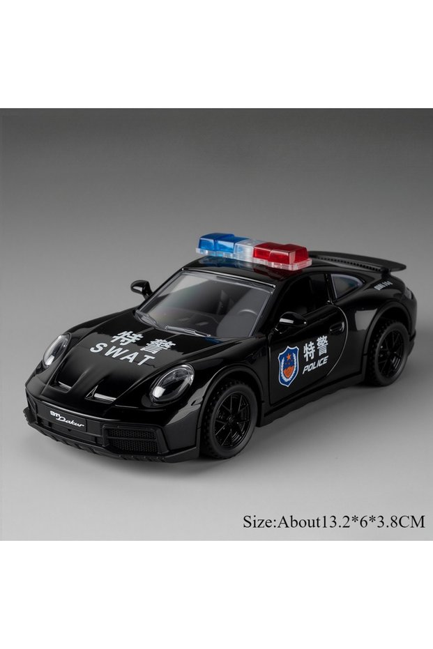 911 Black 1:32 Charger 911 DaKar Alloy Police Car Model Miniature Toy Rear Wheel Return Force Light