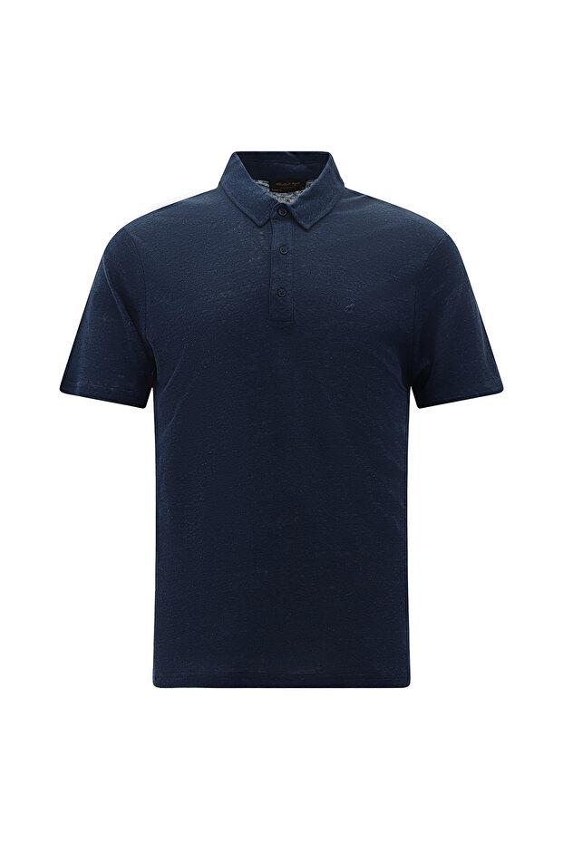 Linen Polo Neck Embroidered Regular Fit T-Shirt