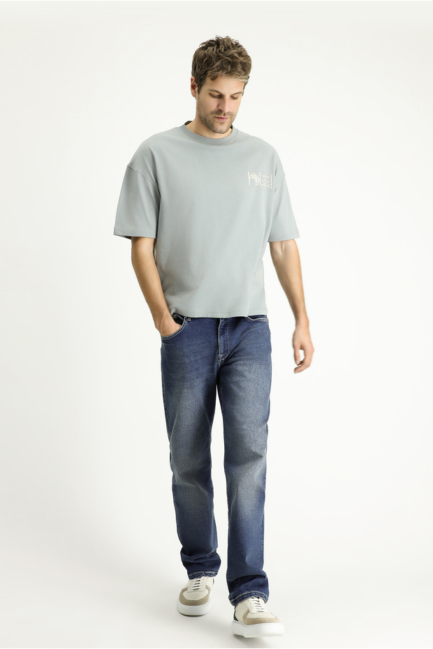 Oversize Printed Single Jersey Cotton T-Shirt - Crew Neck