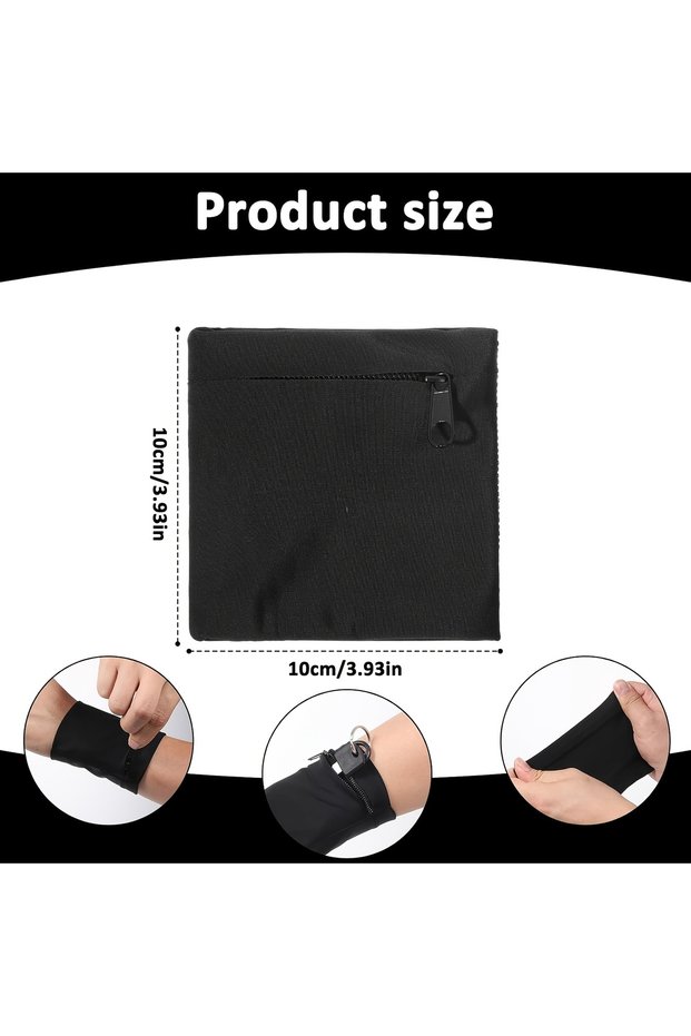 black Wrist Purse Bag with Zipper Running Fitness Bike Safe Wristband Sports Bag Men Women Cycling G