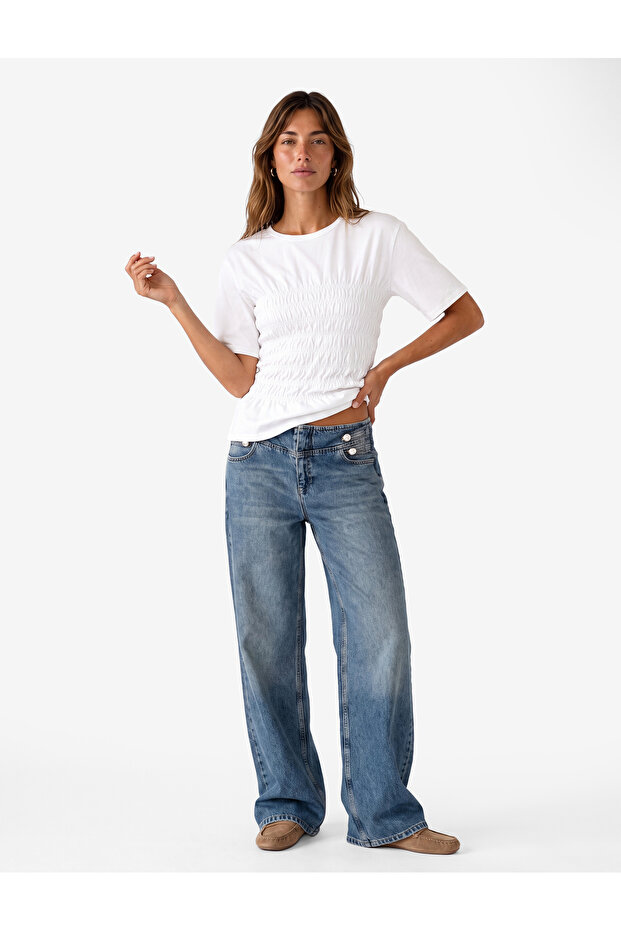 Cotton Slim Fit Crew Neck Short Sleeve Waist Accent Drawstring T-Shirt