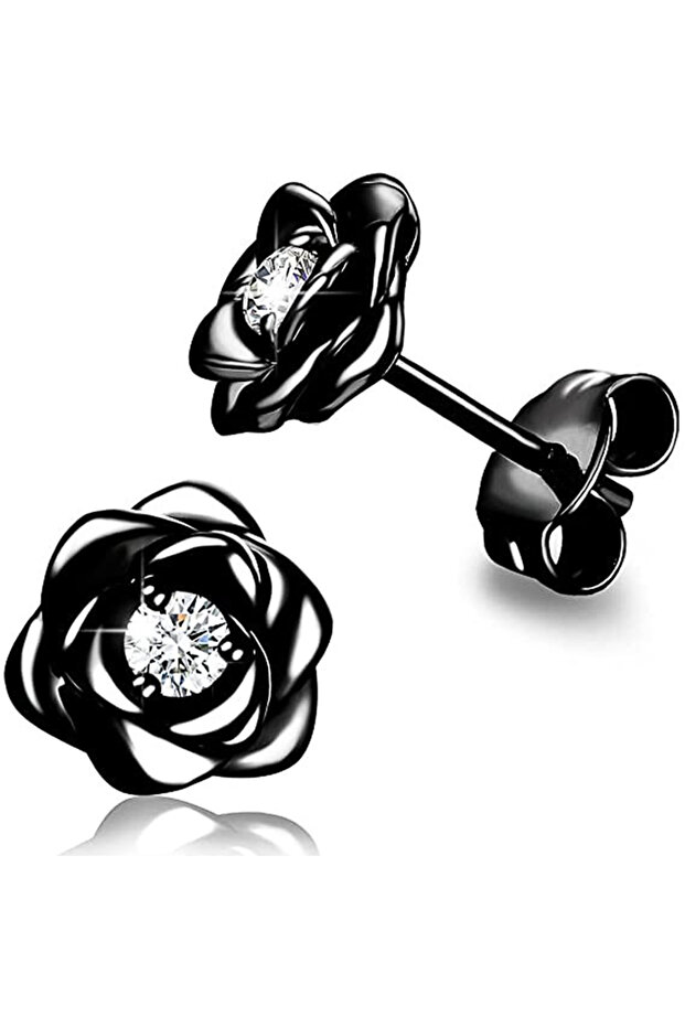 E2230 Huitan Eternity Flower Stud Earrings with CZ Romantic Rose Ear Accessories for Women Daily Wea