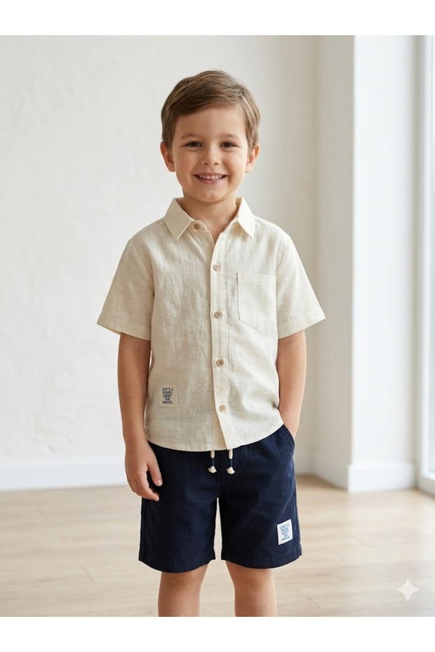 Boys' Linen-Look Muslin Shirt and Woven Shorts Set