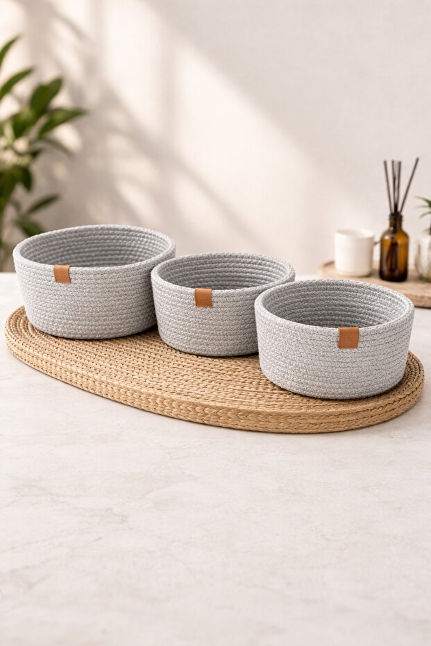 3-Piece Knitted Basket Set | Decorative Organizer | Multi-Purpose for Bathroom, Kitchen, Baby Room