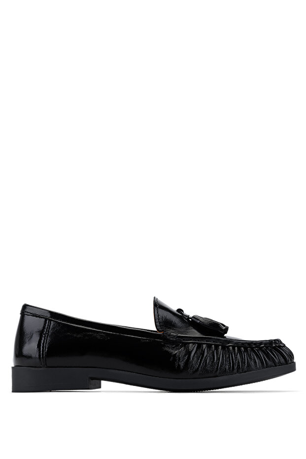Women's Genuine Leather Black Patent Leather Loafers