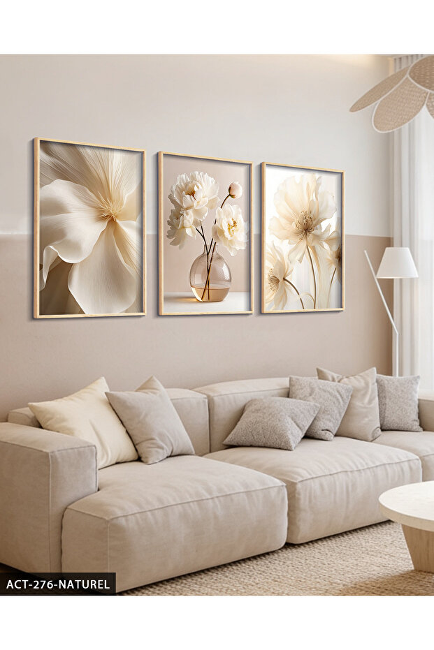 White Delicate Flowers 3 Piece Wooden Framed Painting Act