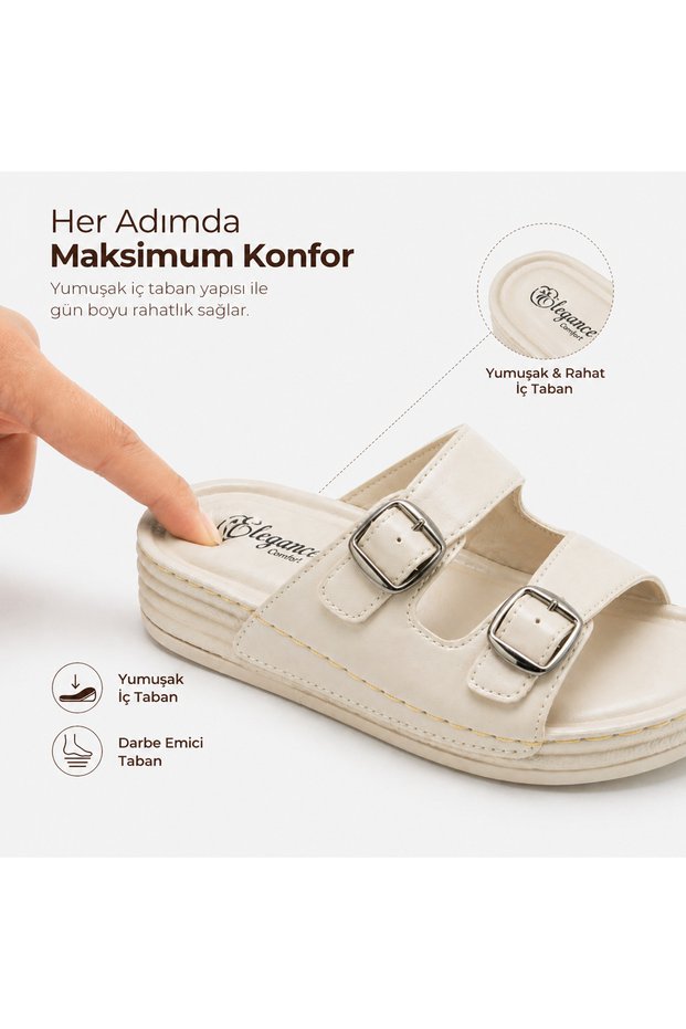 Women's Cream Double Buckle Orthopedic Slippers – Soft Sole Daily Comfortable Summer Slippers