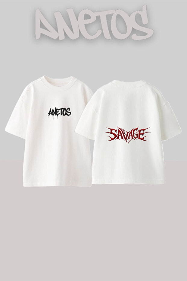 Savage Word Design Back Printed Cotton White Oversize T-Shirt