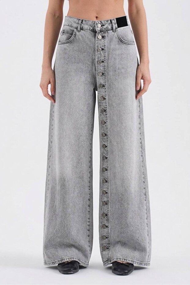 Women's Palazzo Jeans with Complete Button Detailing on the Front