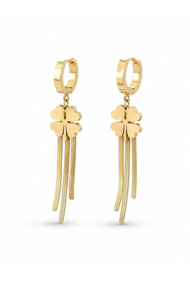 316L Steel Gold Color Italian Chain Clover Model Hoop Earrings