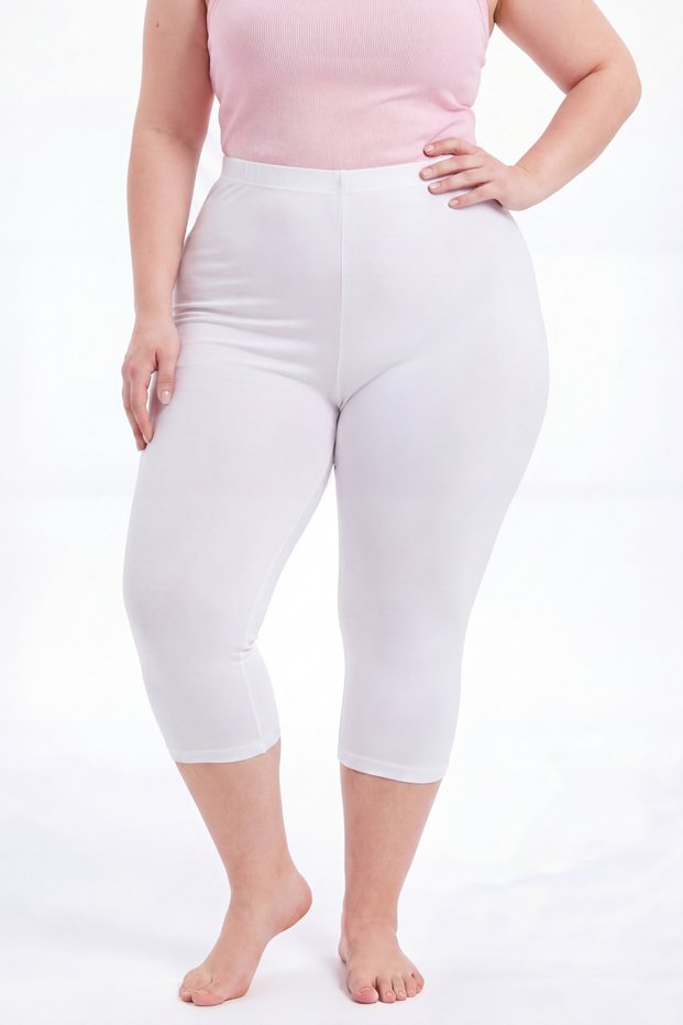 Women's Plus Size Capri Leggings High Waist Cotton Lycra Flexible Comfortable Fit White