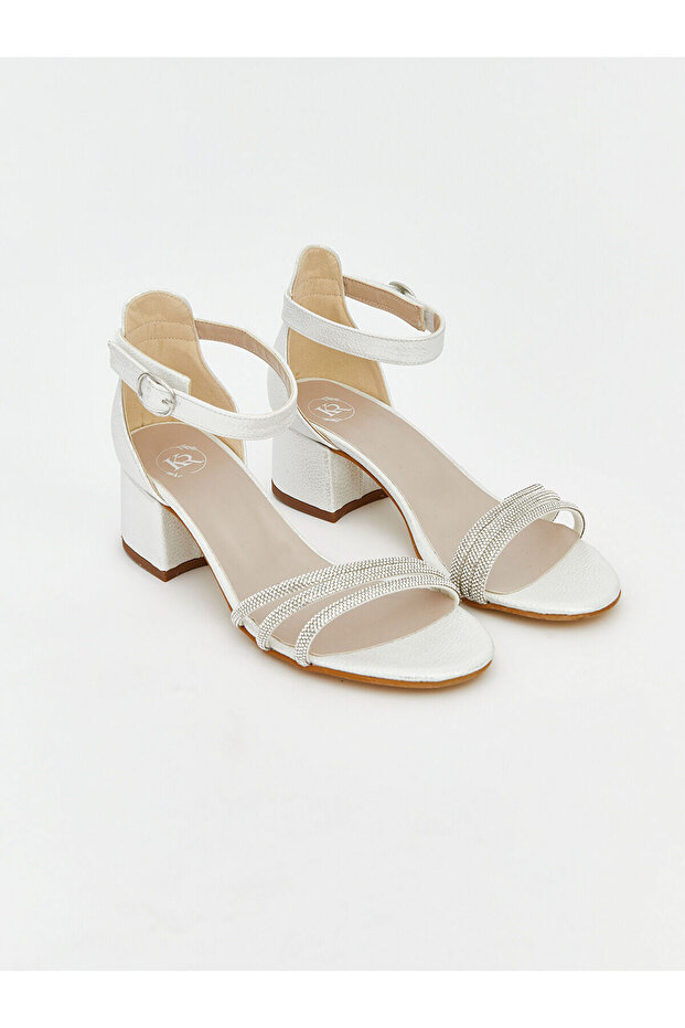 White Shiny Stone Girl Child Heeled Shoes
