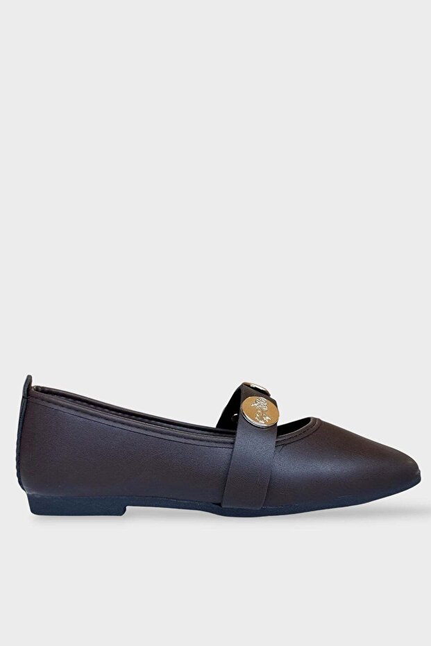 Women's Pearl and Seal Accessory Strap Ballerinas Brown