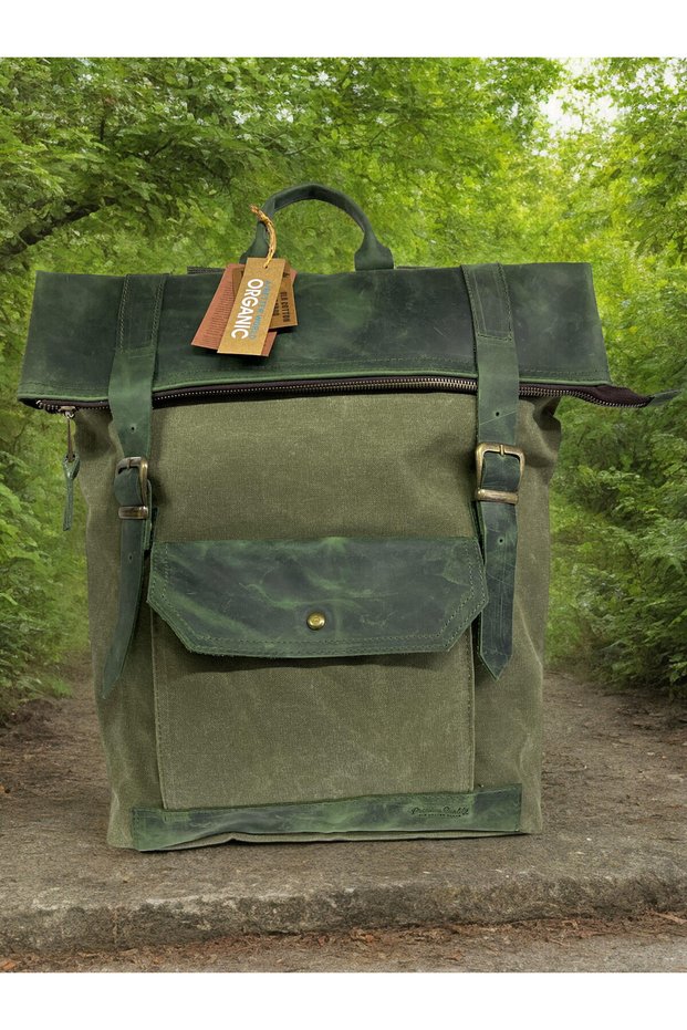 Vintage Canvas Leather Waterproof Design Unisex Excursion School Sports Travel Camping Backpack 32cm X 41cm