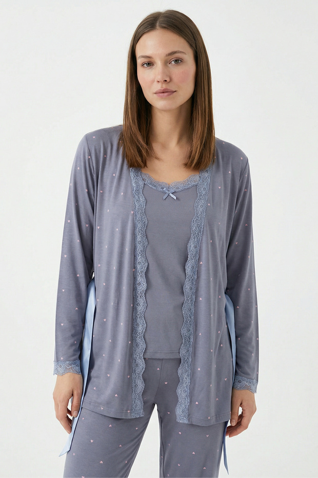 Flexible Summer Bamboo Short-Sleeved Robe with String Strap Women's Pajama Set