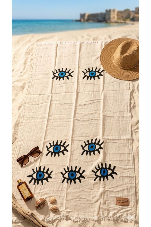 Blue Eye Patterned Muslin Towel 90*180cm Special Woven Cotton