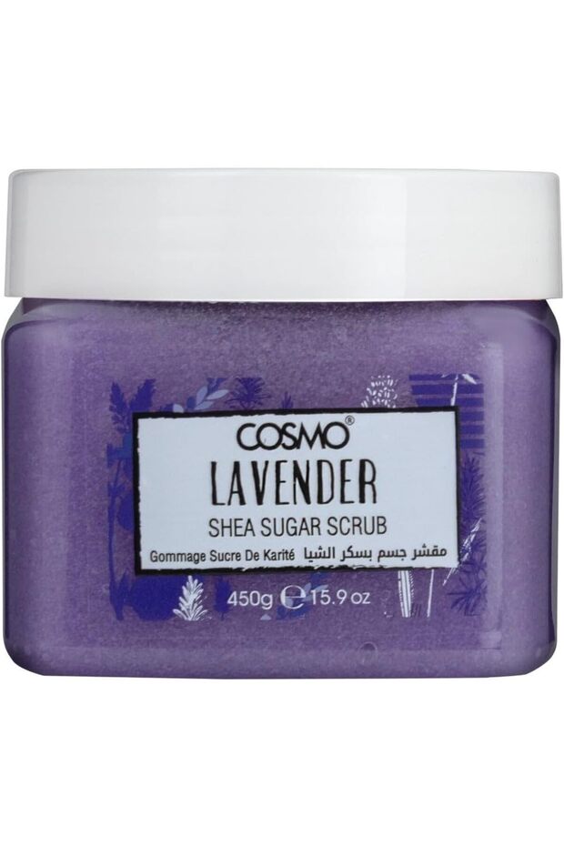 Cosmo Lavender Shea Sugar Scrub 450g, Exfoliating & Nourishing Body Scrub, Brightening & Hydrating