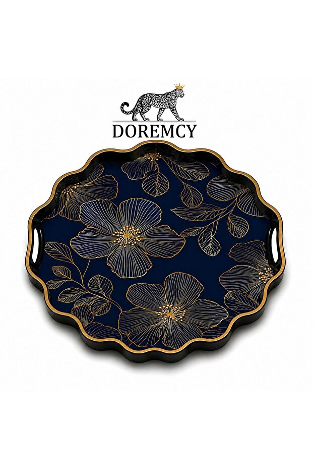Luxury Glass Surface Presentation Tray 38 cm - Tea and Coffee Serving Tray - Decorative Round Tray with Gold Detail