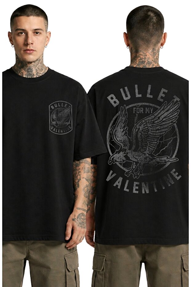 Unisex Bullet for My Valentine Eagle Back Print T-Shirt, Oversized Rock Band Themed T-Shirt