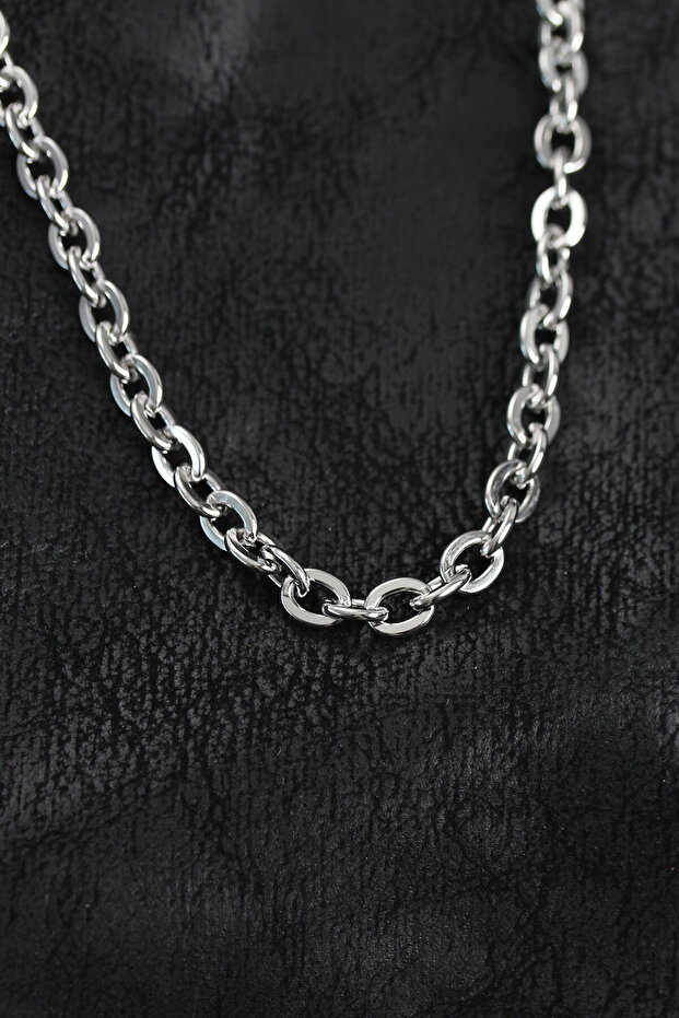316L Steel Silver Color Rolo Chain Men's Necklace -