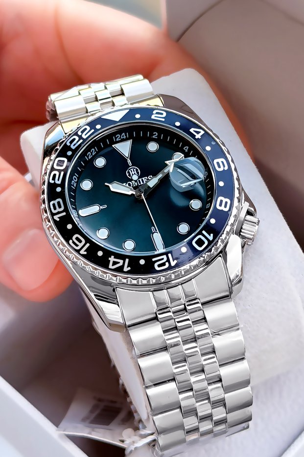 Original Gift Men's Wristwatch with Calendar Silver Color Steel Band Japanese Movement Hme2081C1