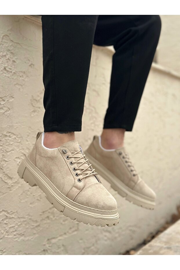 Men's Casual Shoes Cream Suede Smart Rubber Laces High Sole Ba0245