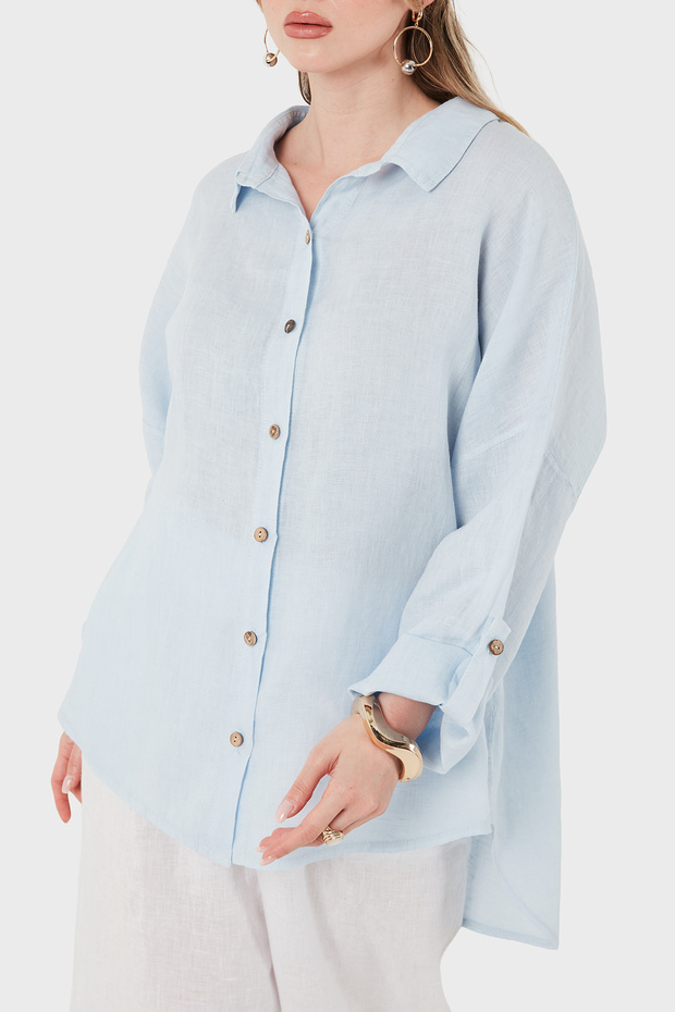 100% Linen Oversize Semi-Transparent Shirt Shirt 7697