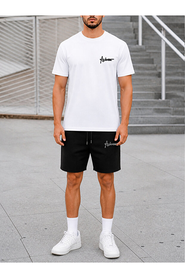 Unisex Actions Daze Two-Piece Summer Black and White Shorts Set