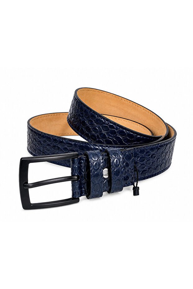 Men's Belt 4.5 cm Patterned Sports Belt – Navy Blue