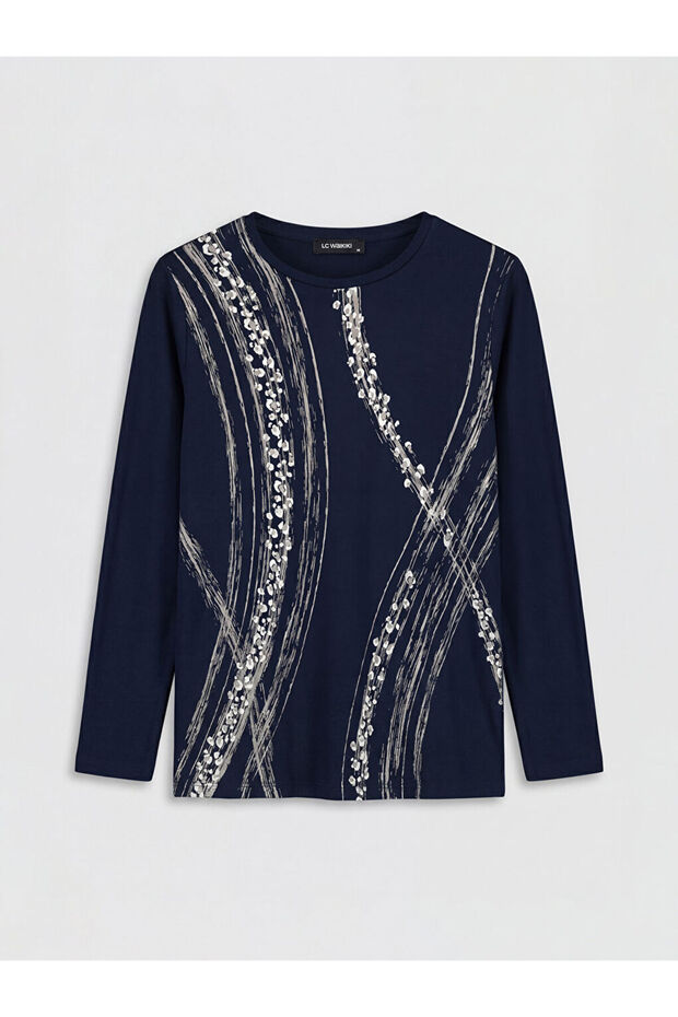 Crew Neck Patterned Blouse - 4