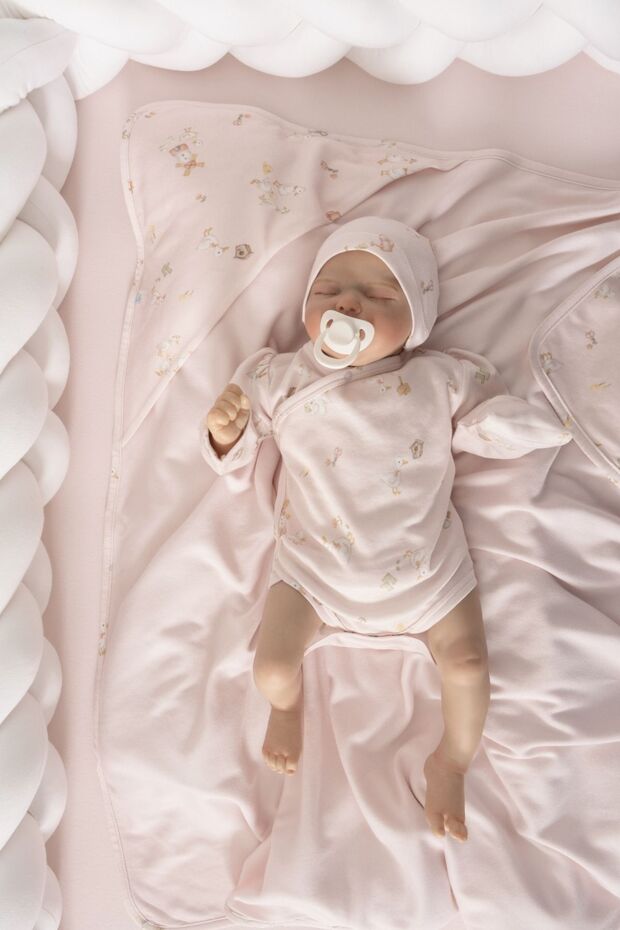 Natural Modal Cotton Newborn Double-Breasted Bodysuit Long Sleeve Snap Fastener Kimono Body L Farmyard