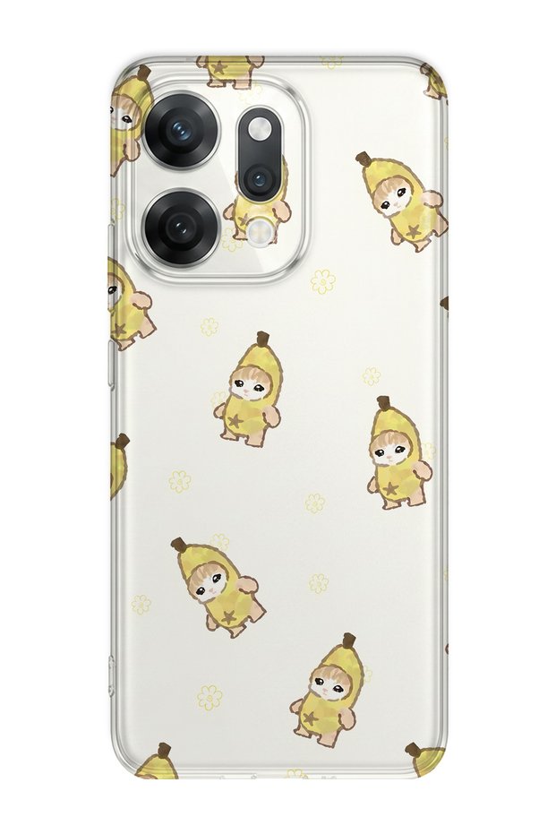 Oppo Reno 14 Compatible Banana Costume Cat Pattern Transparent Phone Case