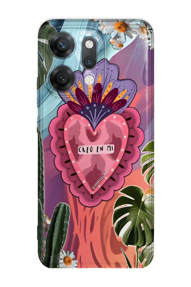 Oppo Reno 14 Compatible Colorful Heart and Flower Pattern Transparent Phone Case