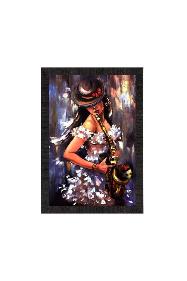 Woman Playing Saxophone Wall Painting Musical Artwork 40x60 cm