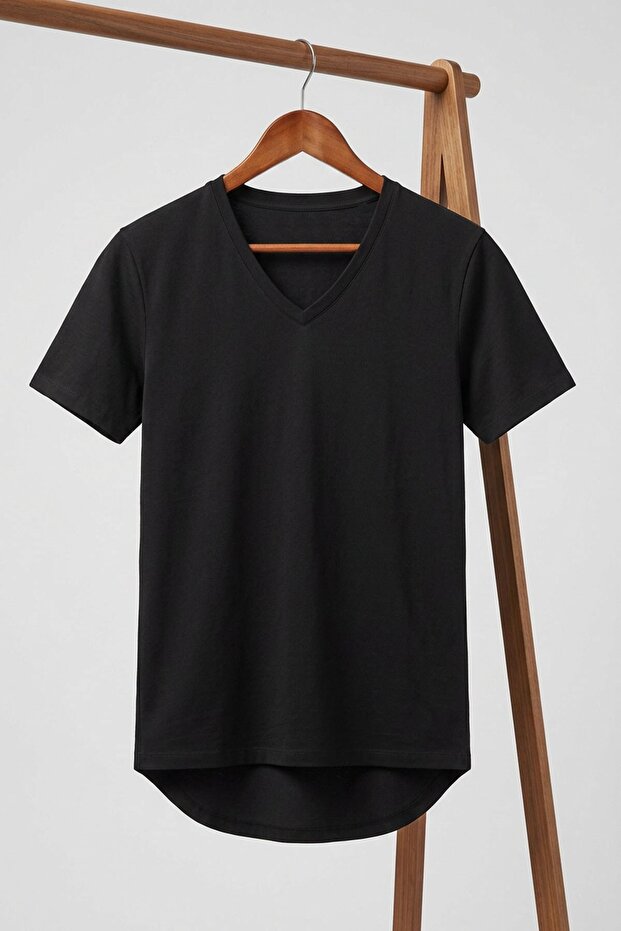 V-Neck Basic Viscose Blend T-Shirt - 6