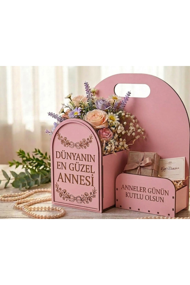 The World's Most Beautiful Mother Written Wooden Flower Box and Gift Presentation Stand