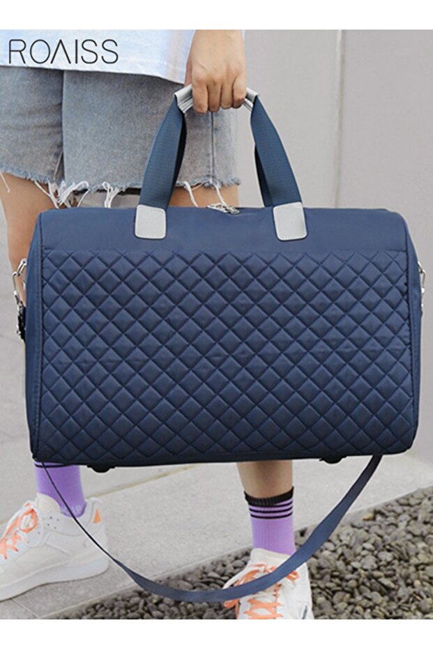 Quilted Travel Duffel Bag Large Capacity Lightweight Waterproof Oxford Fabric Multipurpose Shoulder